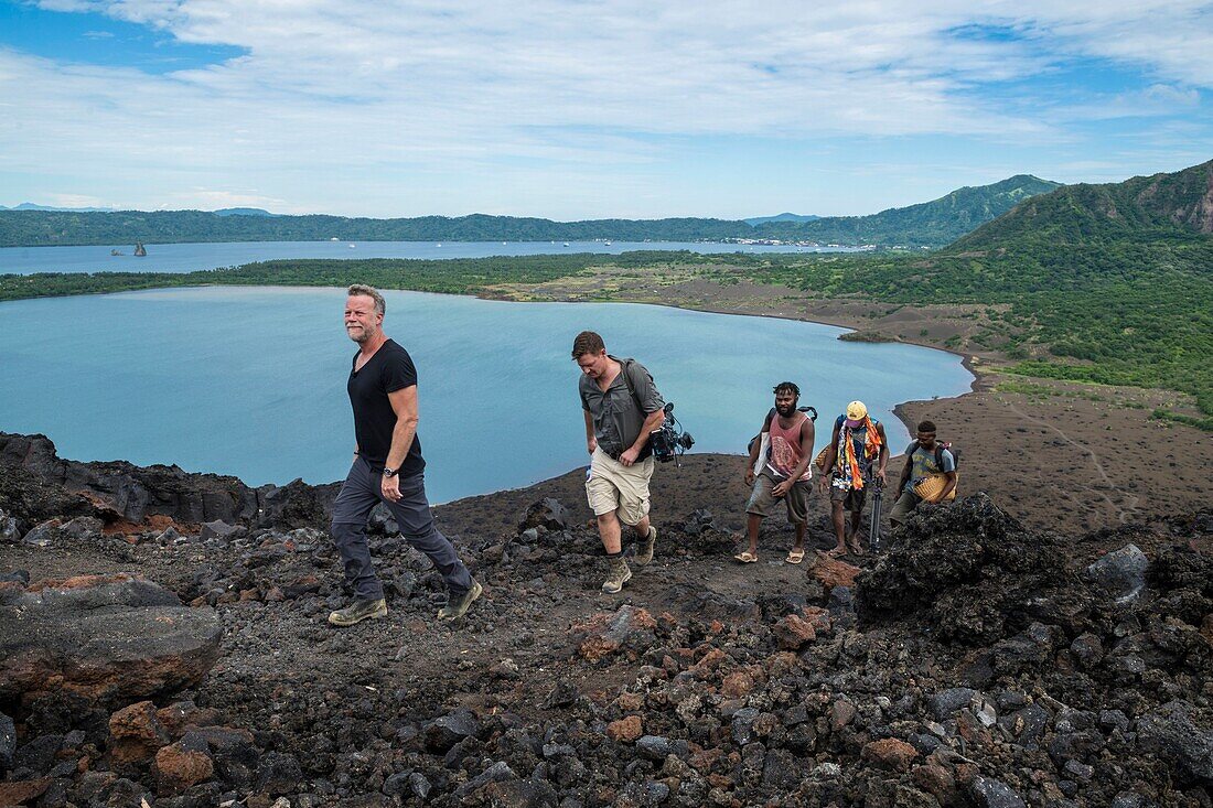 Papua New Guinea, Gazelle peninsula, New Britain island, East New Britain province, Rabaul, Kokopo, Tavurvur volcano climbing with german journalist and traveller Jenke von Wilmsdorff