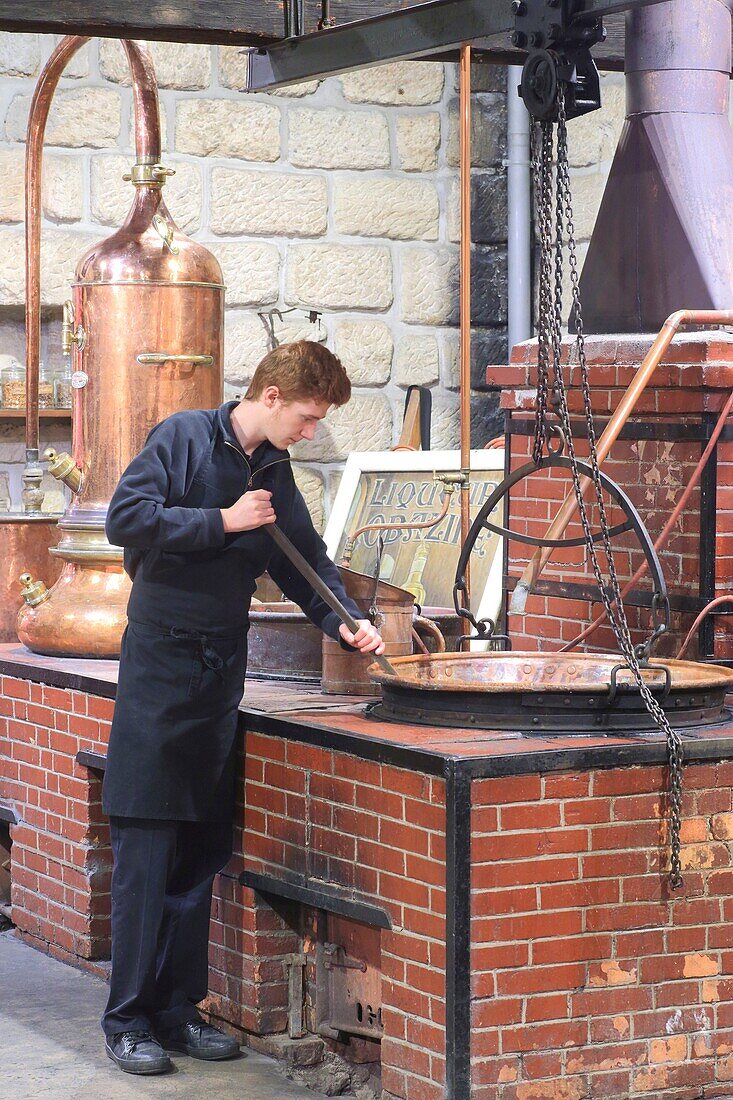 France, Correze, Brive la Gaillarde, Denoix distillery opened in 1839 and labelled Entreprise du patrimoine vivant, liquorist at work.