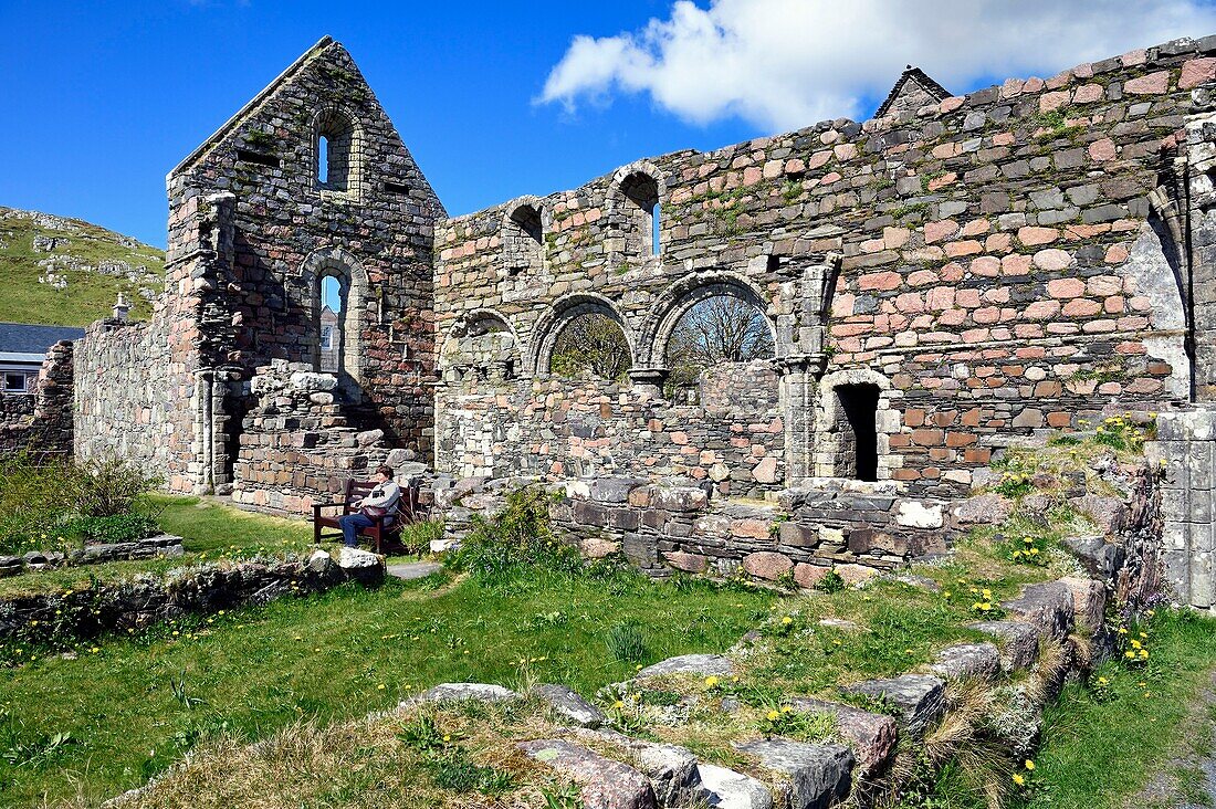 United Kingdom, Scotland, Highland, Inner Hebrides, Isle of Iona facing the Isle of Mull, ruins of the nunnery founded around 1200