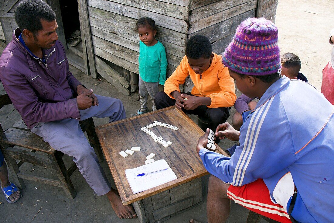 Madagascar, Analamanga, coal sellers play domino