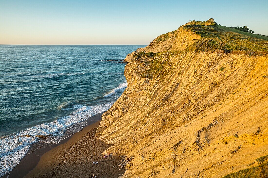 Spain, Basque Country, Guipuzcoa, Zumaia, UNESCO Flysch Geopark, or Basque coastal flat, with stratotypes dating back millions of years