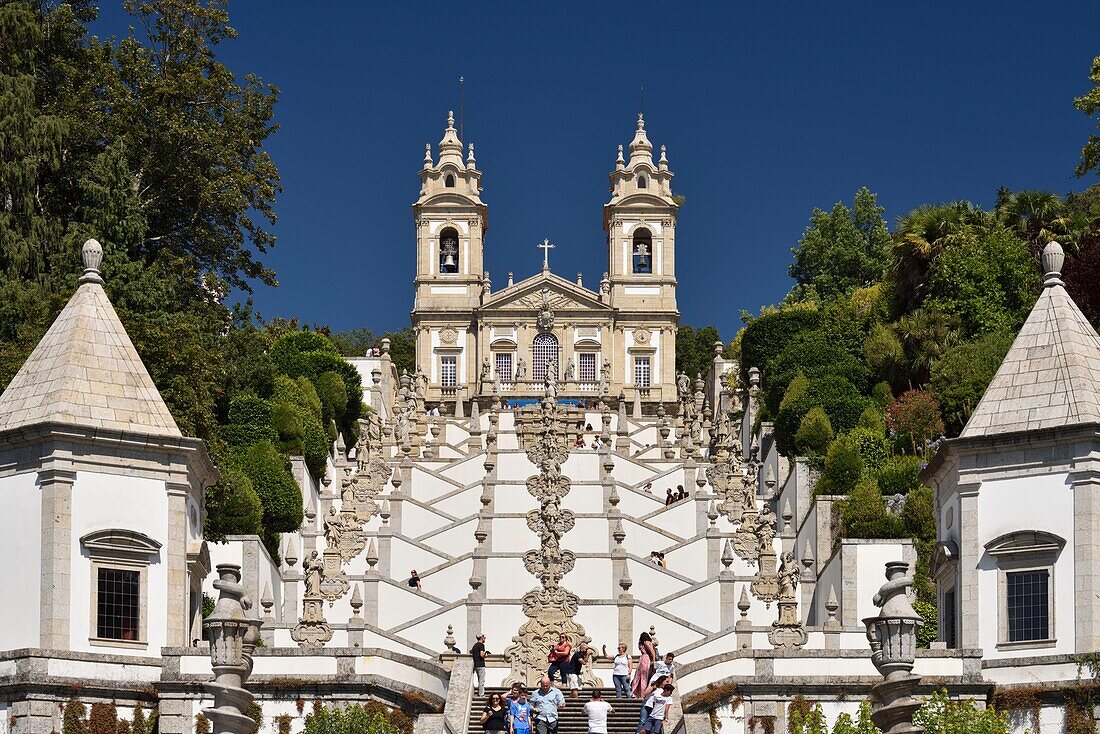 Portugal, Minho Region, Braga, Sanctuary of Bom Jesus do Monte classified UNESCO World Heritage accessible by a master staircase of 600 steps, Via Sacra, consisting of the stairs of the Five Senses and the staircase of the Three Virtues