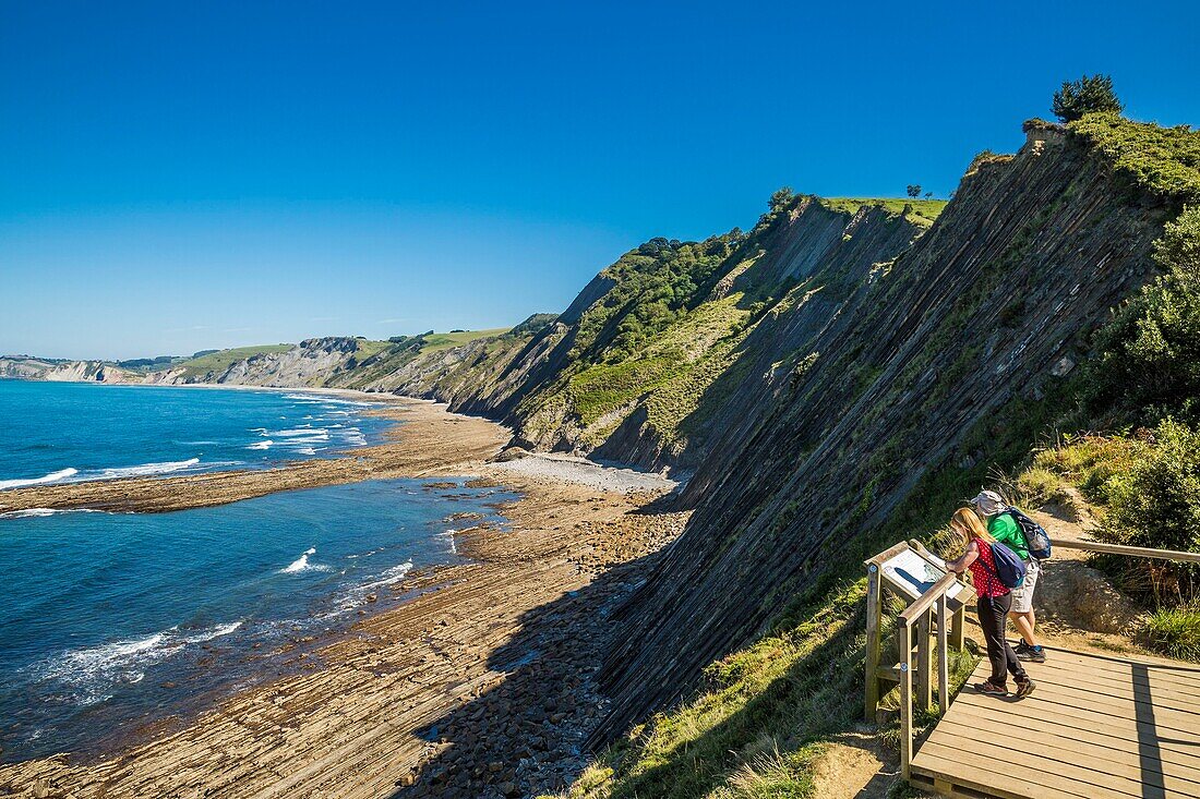 Spain, Basque Country, Guipuzcoa, Zumaia, UNESCO Flysch Geopark, or Basque coastal flat, with stratotypes dating back millions of years