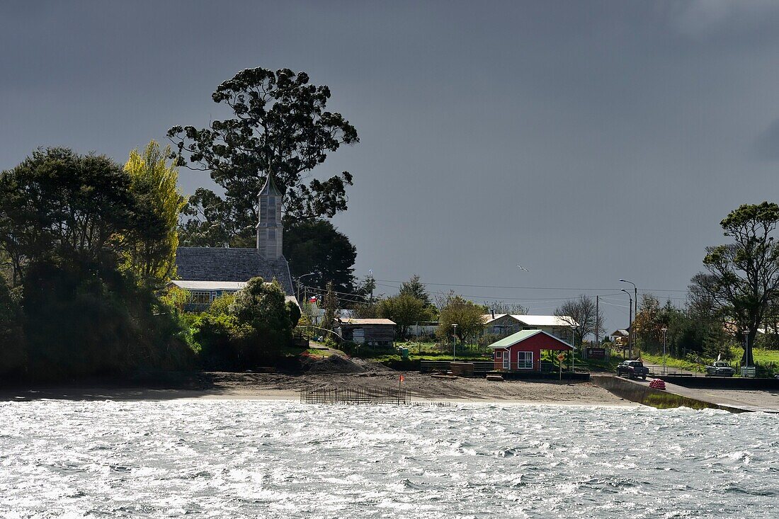 Chile,Region Los Lagos,Archipel von Chiloe,Insel Chelin,Iglesia Nuestra Senora del Rosario (Kirche Unserer Lieben Frau vom Rosenkranz),von der UNESCO zum Weltkulturerbe erklärt