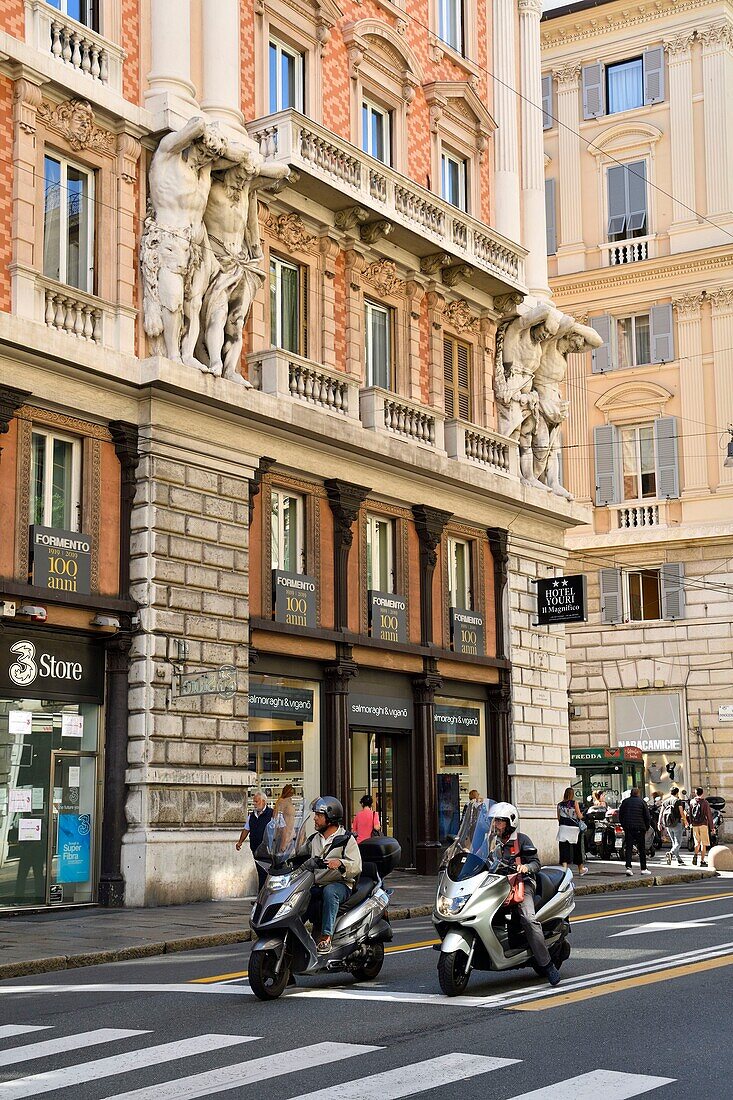 Italy, Liguria, Genoa, via XX Settembre with palazzo dei Giganti