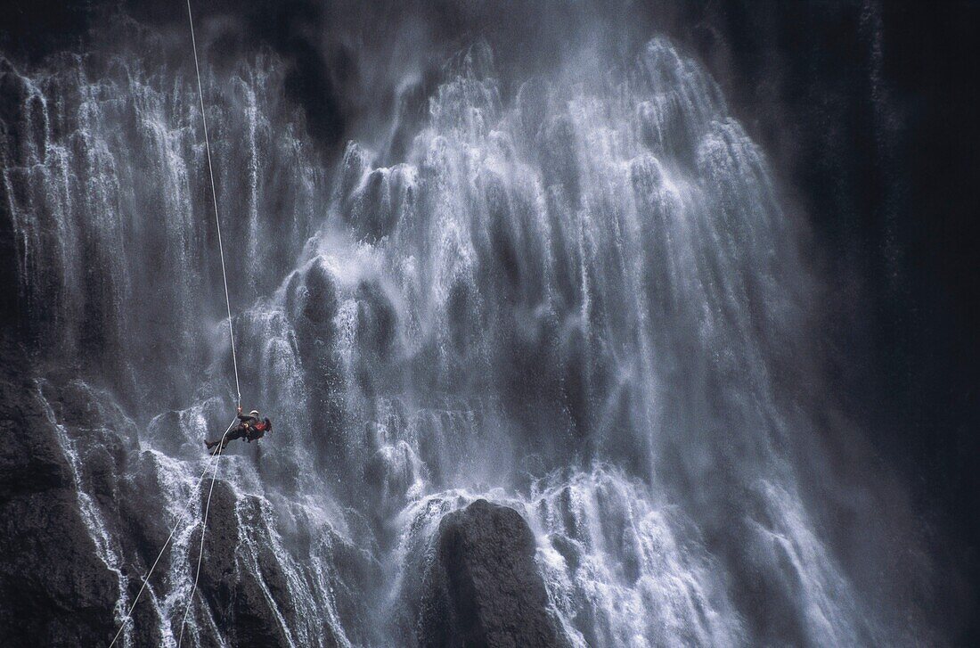 France, Reunion Island, Canyons, Cascade 200 meters from Trou de Fer