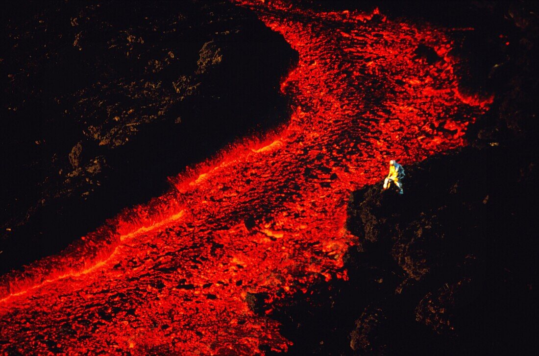 France, Reunion Island, Piton Volcano of la Fournaise erupting