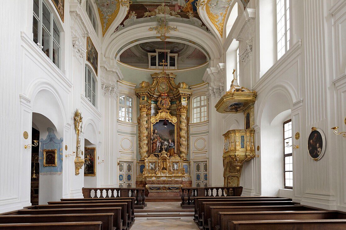 Germany, Bavaria, Munich, Nymphenburg Castle of Baroque Style, the former residence of the princes-electors and kings of Bavaria, Schlosskirche (Castle church) St. Magdalena