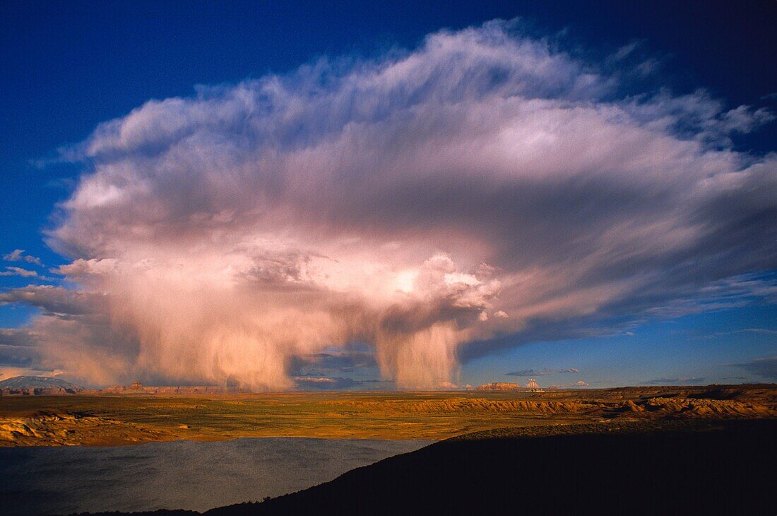 United States, Utah, Glen Canyon National Recreation, Rainy Cloud Formation on Lake Powell