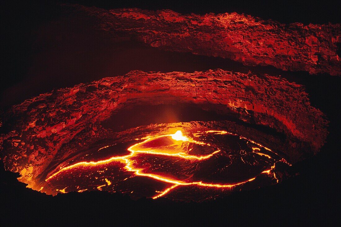 Ethiopia, Danakil Desert, Erta Alé Volcano, Erta Alé Volcano located in the Danakil Depression is one of the three volcanoes in the world to have a lava lake