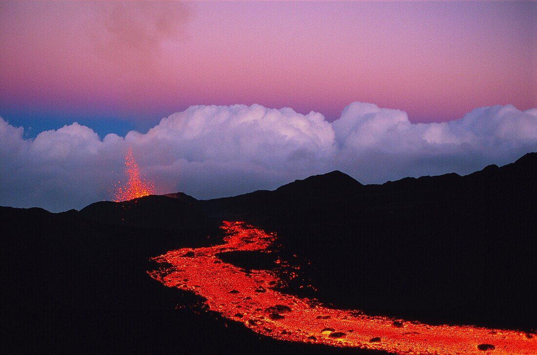 France, Reunion Island, Piton Volcano of la Fournaise erupting