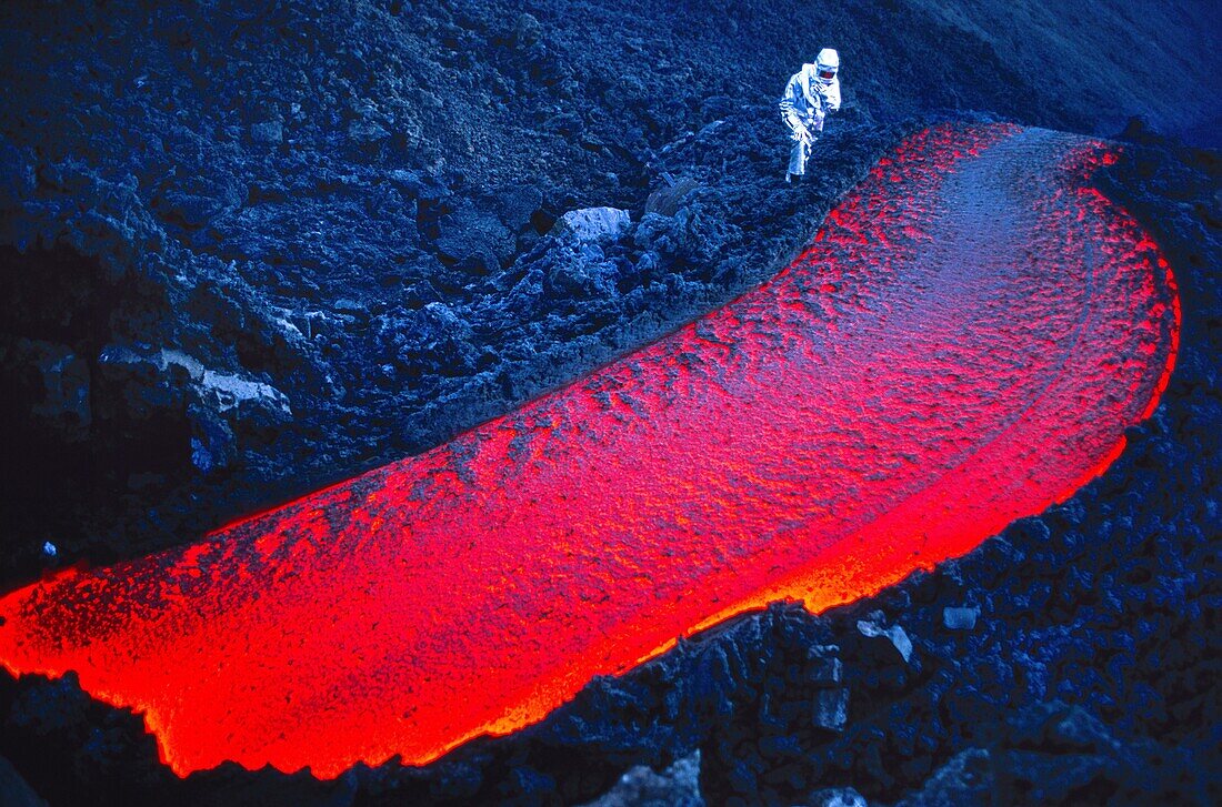 Italy, Sicily, Etna volcano, lava flow on Mount Etna