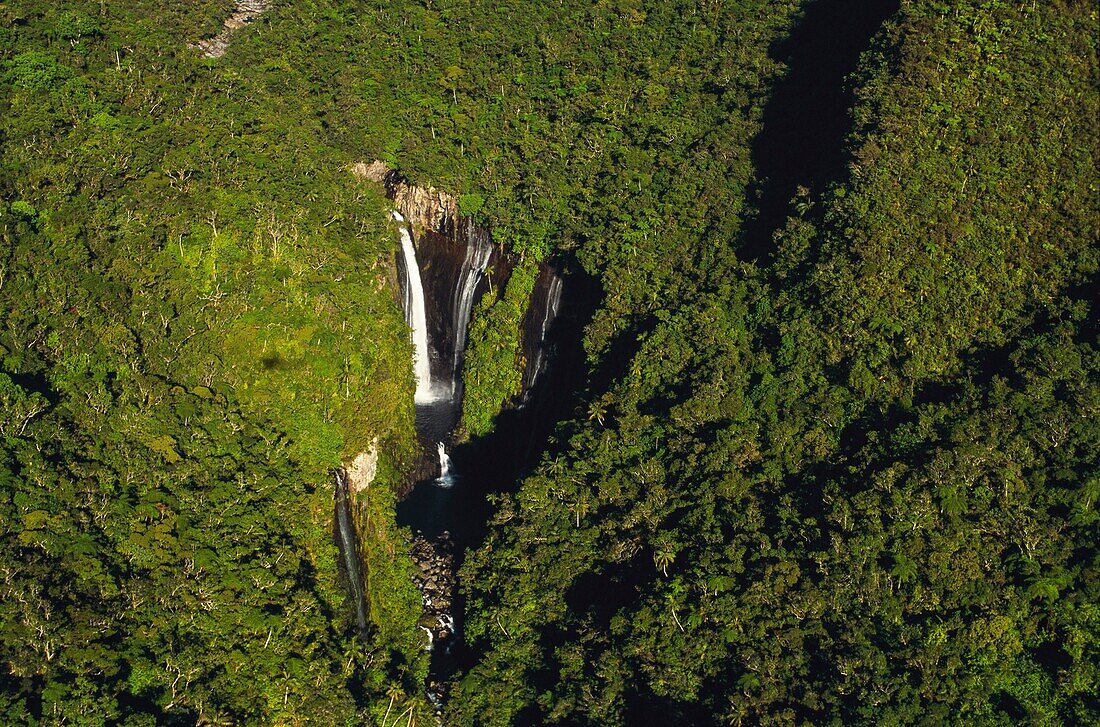 France, Reunion Island, Canyons, Cascade in the River Marsouins