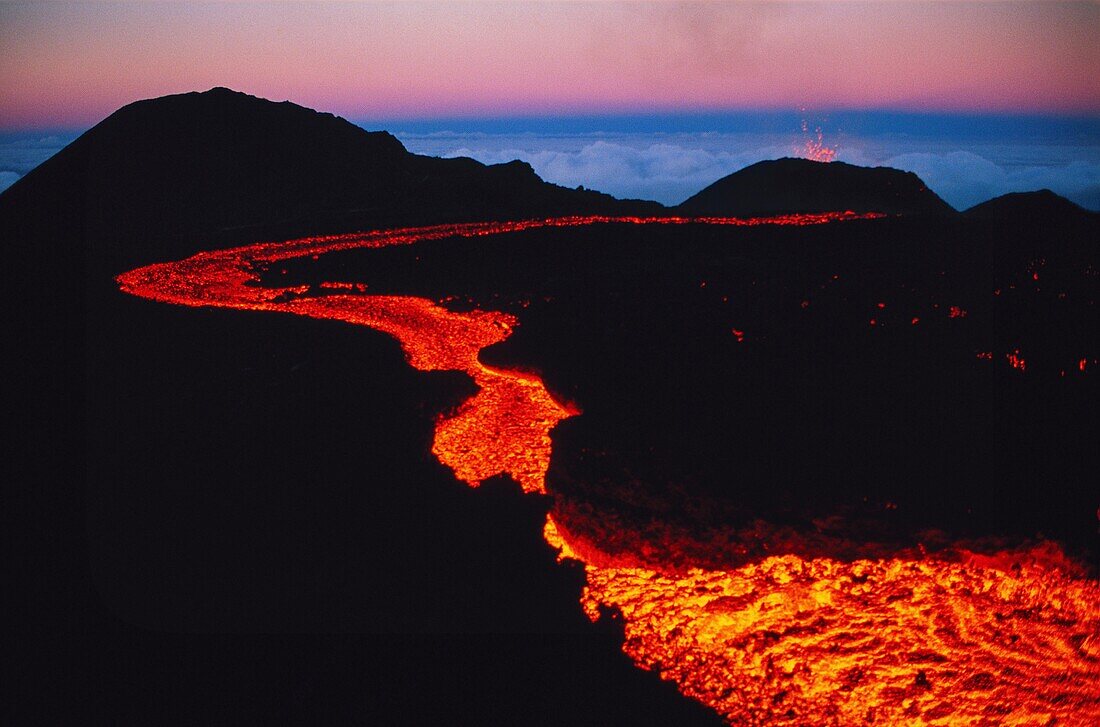 France, Reunion Island, Piton Volcano of la Fournaise erupting