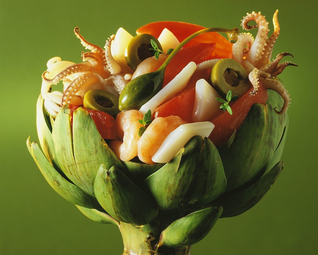 Seafood Salad Served in an Artichoke