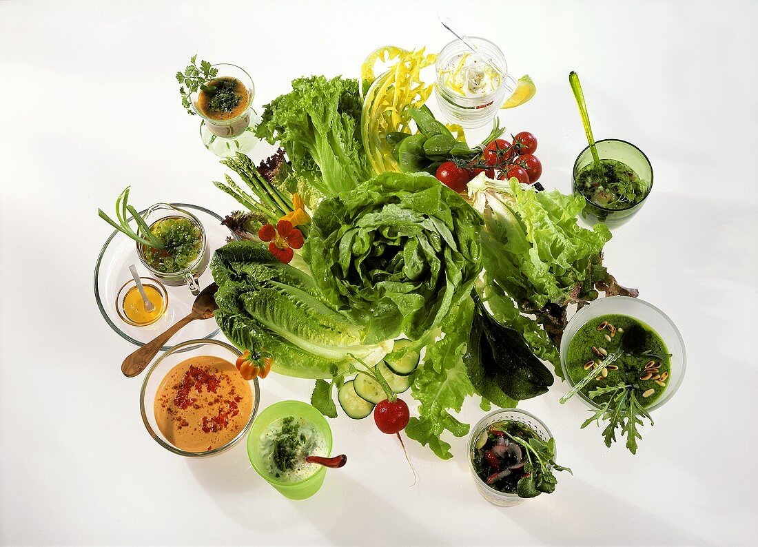 Fresh Vegetables Surrounded By Various Dressings