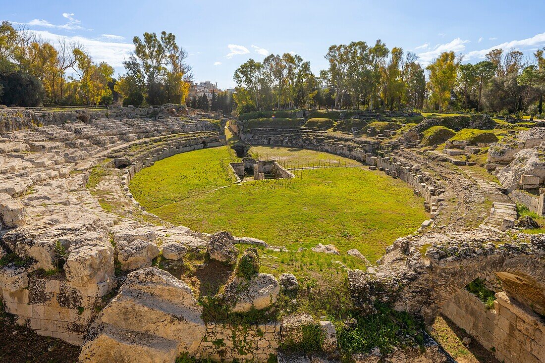 Römisches Amphitheater,Archäologischer Park Neapolis,UNESCO-Weltkulturerbe,Syrakus,Sizilien,Italien,Mittelmeerraum,Europa