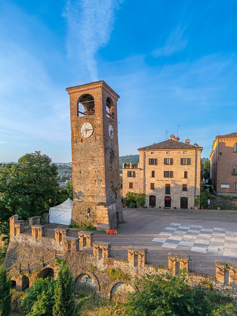 Clock tower, Castelvetro di Modena, Modena, Emilia-Romagna, Italy, Europe