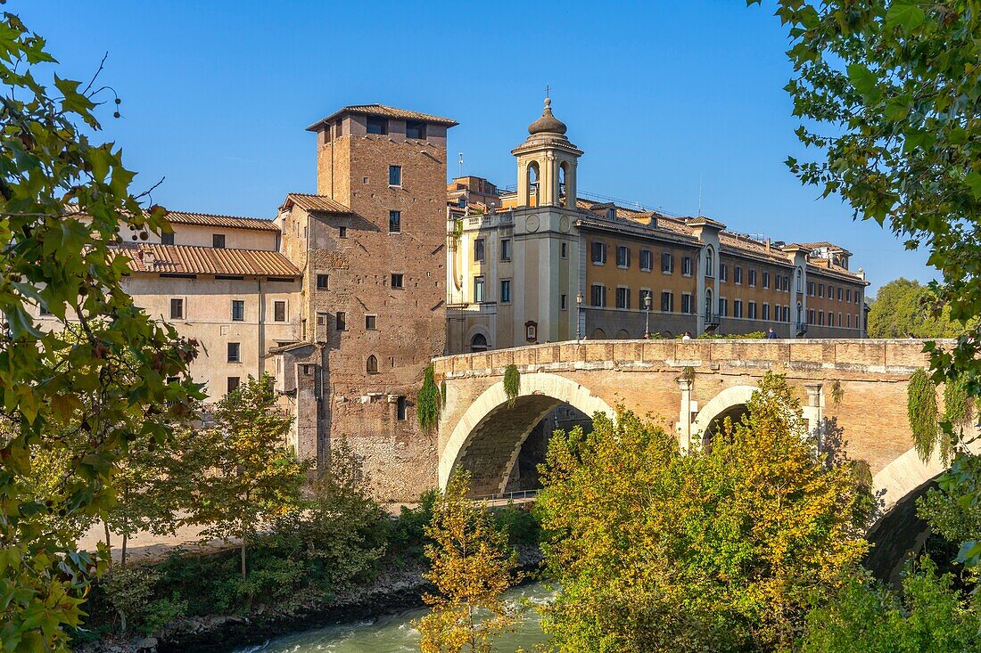 Fabricio bridge and Tiber Island, Rome, Lazio, Italy, Europe