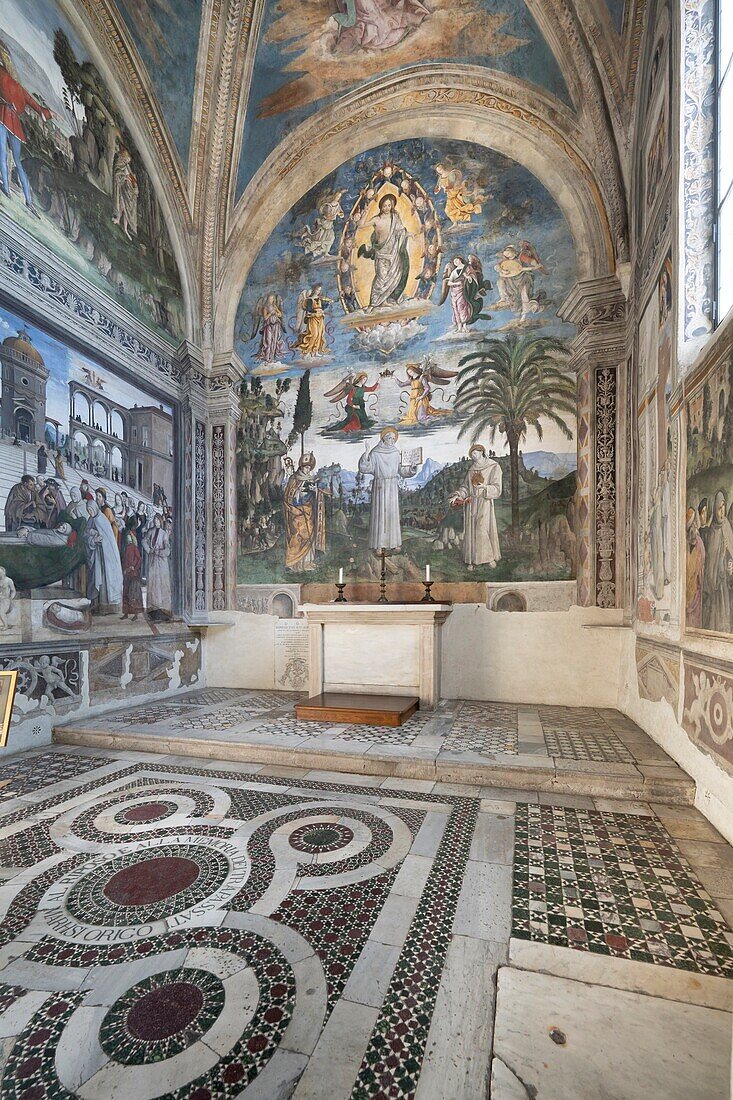 Bufalini-Kapelle,Geschichten des Heiligen Bernhardin von Siena,Pinturicchio,datiert um 1484-1486,Basilika Santa Maria in Aracoeli,Rom,Latium,Italien,Europa