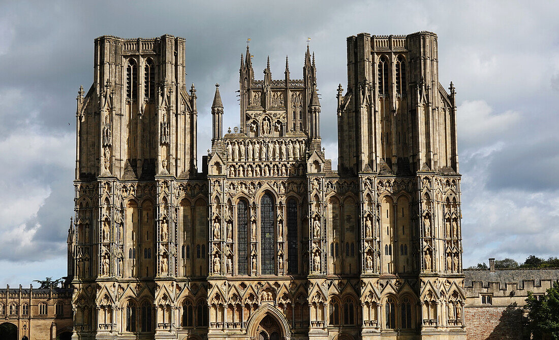 Wells Cathedral, a 12th century Anglican cathedral dedicated to St. Andrew the Apostle, seat of the Bishop of Bath and Wells, Wells, Somerset, England, United Kingdom, Europe