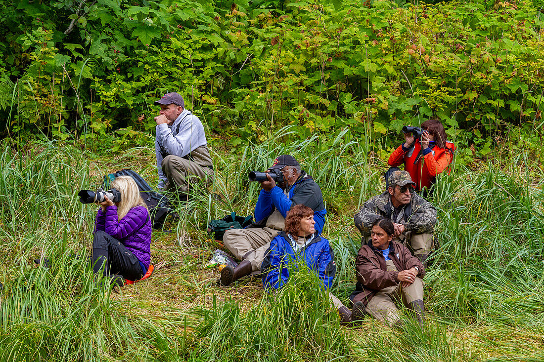 Guests from the Lindblad Expeditions ship National Geographic Sea Bird in Southeast Alaska, United States of America, North America