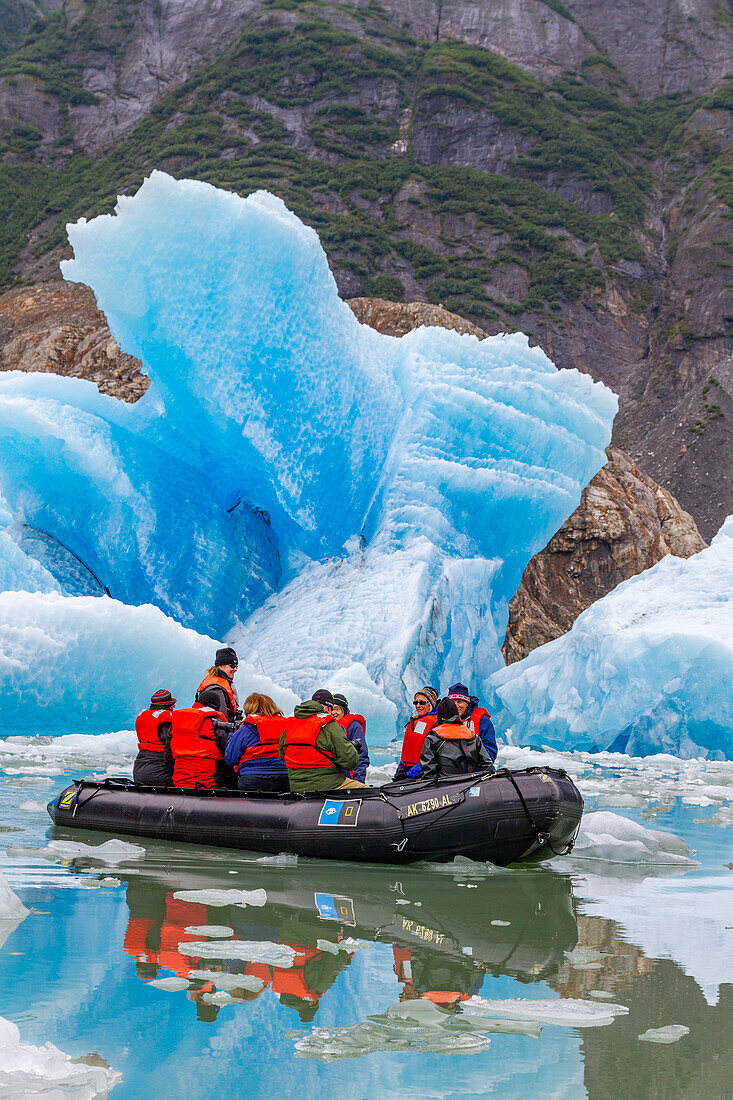 Guests from the Lindblad Expeditions ship National Geographic Sea Bird during Zodiac operations in Tracy Arm, Southeast Alaska, United States of America, North America