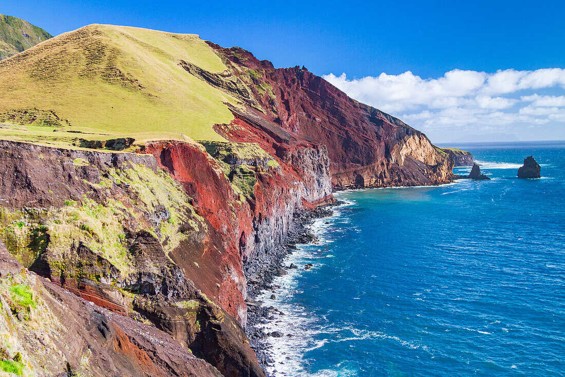 View of the volcanic shoreline on Tristan da Cunha, the most remote inhabited location on Earth, Tristan da Cunha, South Atlantic Ocean