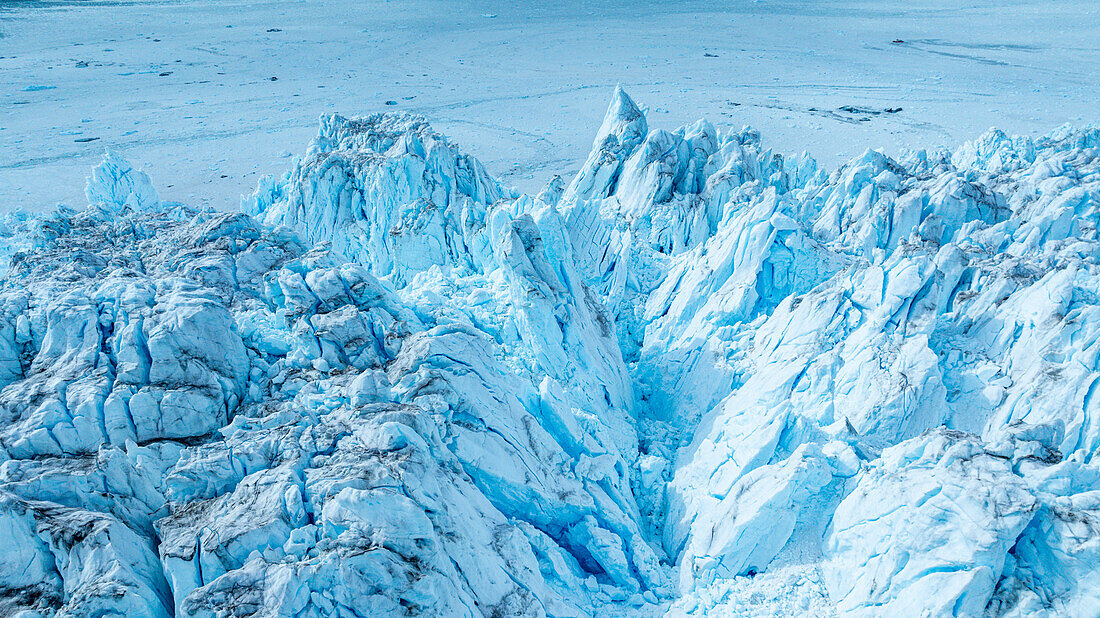 Aerial of the Eqi glacier, Western Greenland, Denmark, Polar Regions