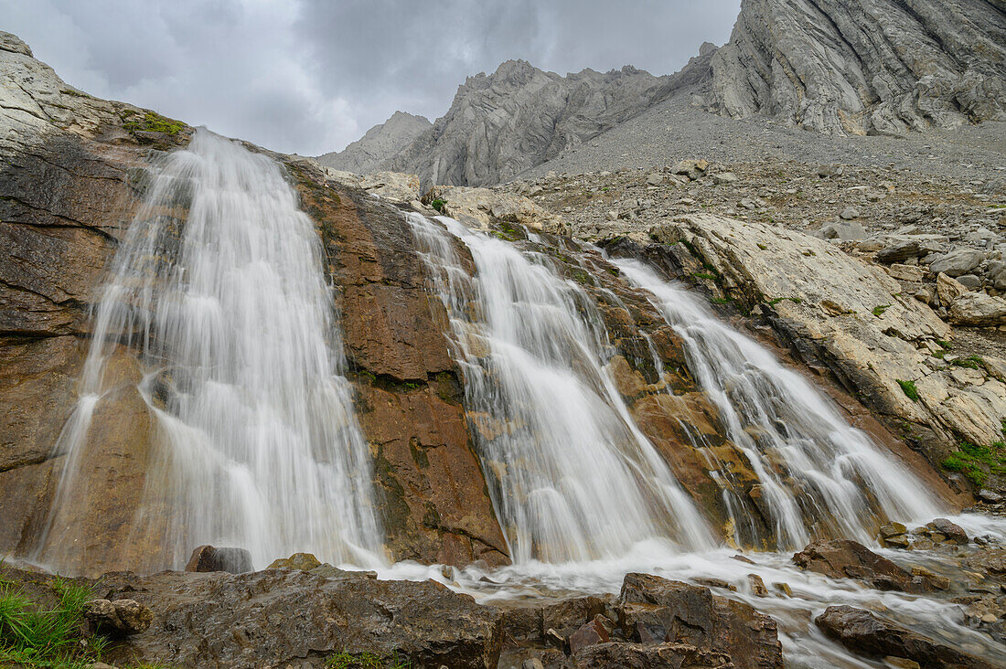 Alpine waterfall along the Ptarmigan Cirque Trail in summer, Mount Arethusa, Kananaskis Country, Alberta, Canadian Rockies, Canada, North America