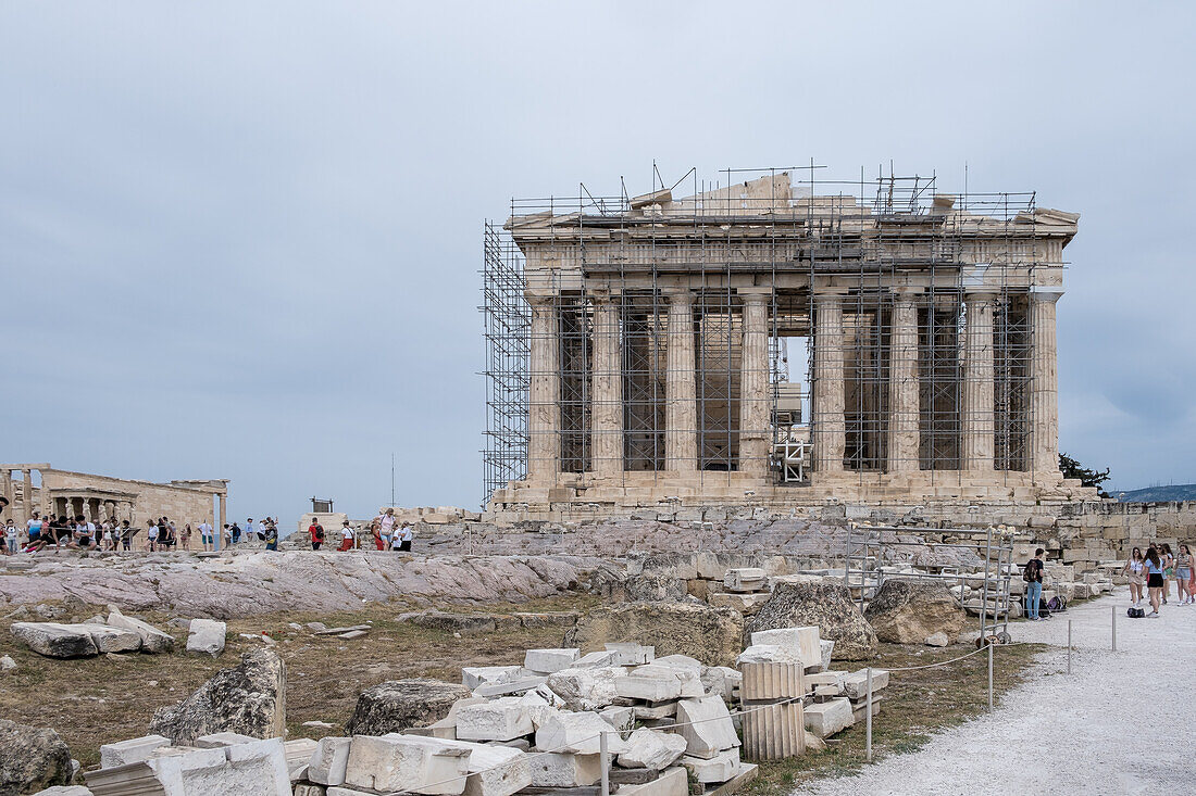 Detail des Parthenon,eines ehemaligen Tempels,der der Göttin Athene geweiht ist,auf der Akropolis,UNESCO-Welterbe,Athen,Griechenland,Europa