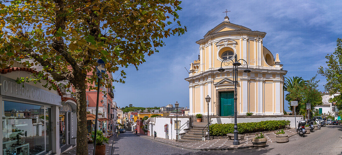 View of Santa Maria delle Grazie e delle Anime del Purgatorio in Porto d'Ischia (Port of Ischia), Island of Ischia, Campania, Italy, Europe