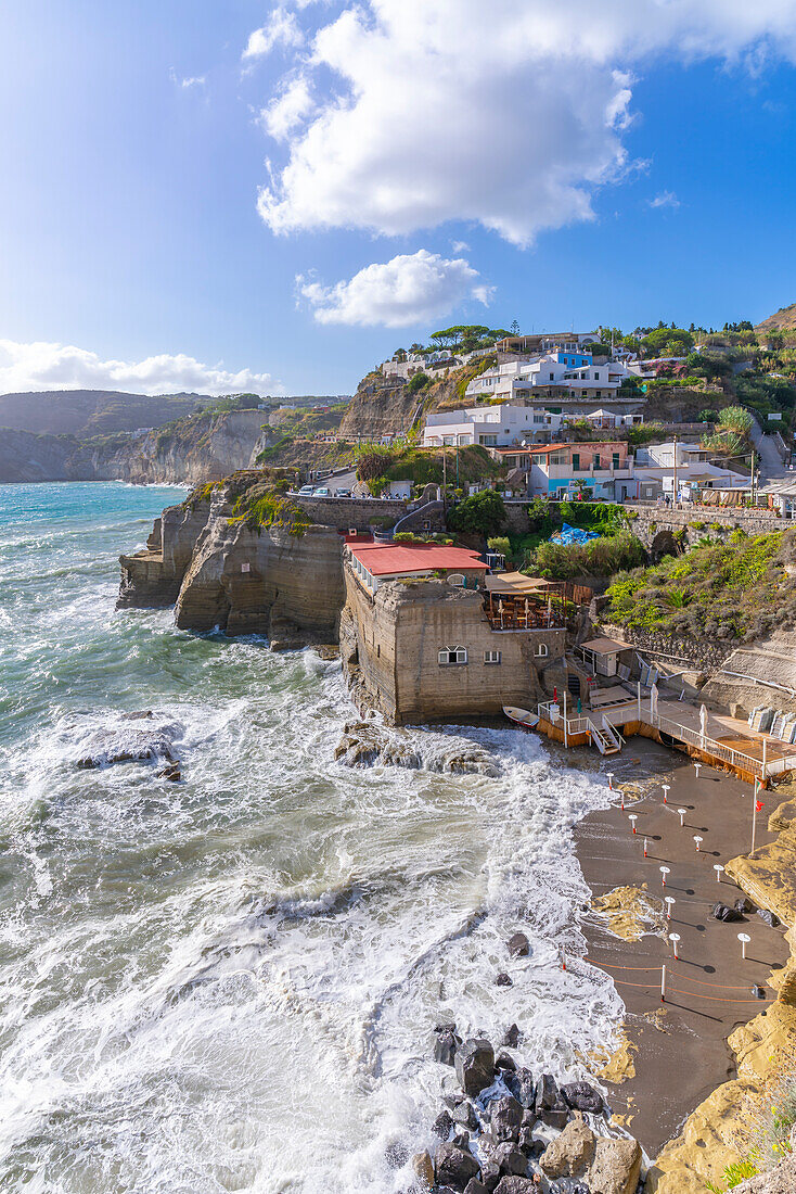 View of coastline from elevated position in Sant'Angelo, Sant'Angelo, Island of Ischia, Campania, Italy, Europe