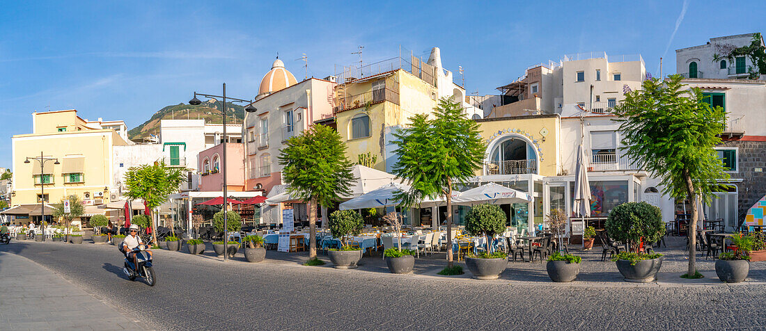 View of cafes and bars on Via Marina, Forio, Island of Ischia, Campania, Italy, Europe