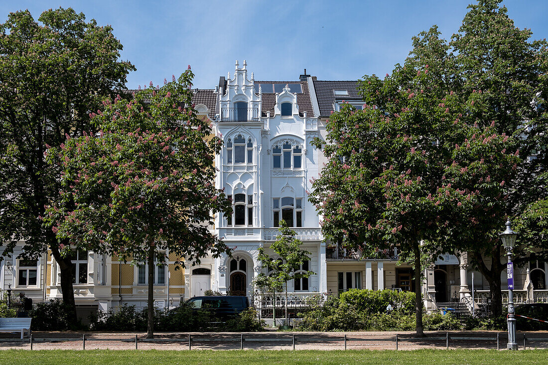 Architectural detail of Poppelsdorfer Allee, an avenue lined with chestnut trees connecting the Kurfurstliches Schloss to the Poppelsdorfer Schloss, whose grounds house the Botanischer Garten Bonn (Bonn Botanical Garden), Bonn, Germany, Europe