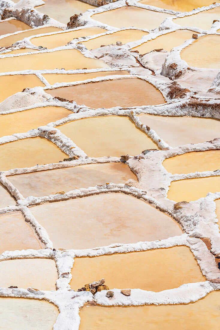 Detail of salt pans of Maras, Salinas de Maras, Cuzco Region, Peru, South America