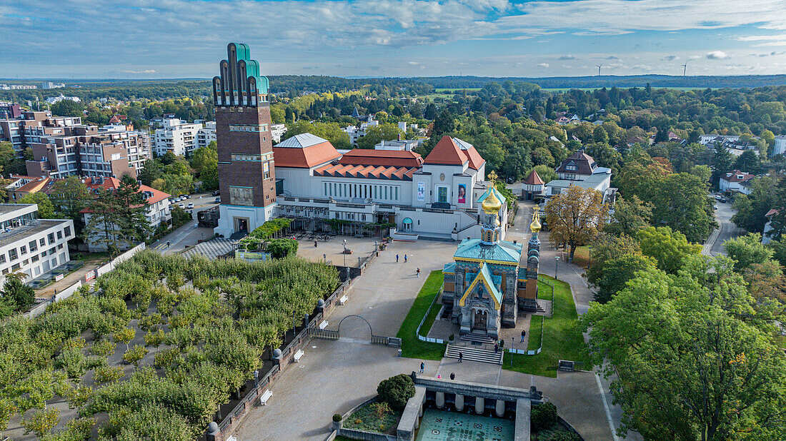 Luftaufnahme der Matthildenhöhe,UNESCO-Welterbe,Darmstadt,Hessen,Deutschland,Europa