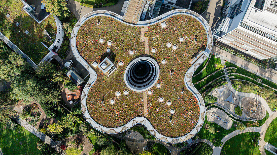 Aerial of Matthildenhoehe, UNESCO World Heritage Site, Darmstadt, Hesse, Germany, Europe