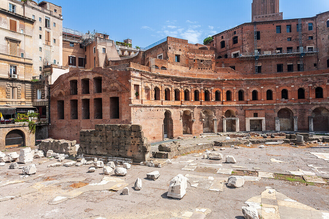 Trajan's Market in Rome displays ancient architecture and ruins.