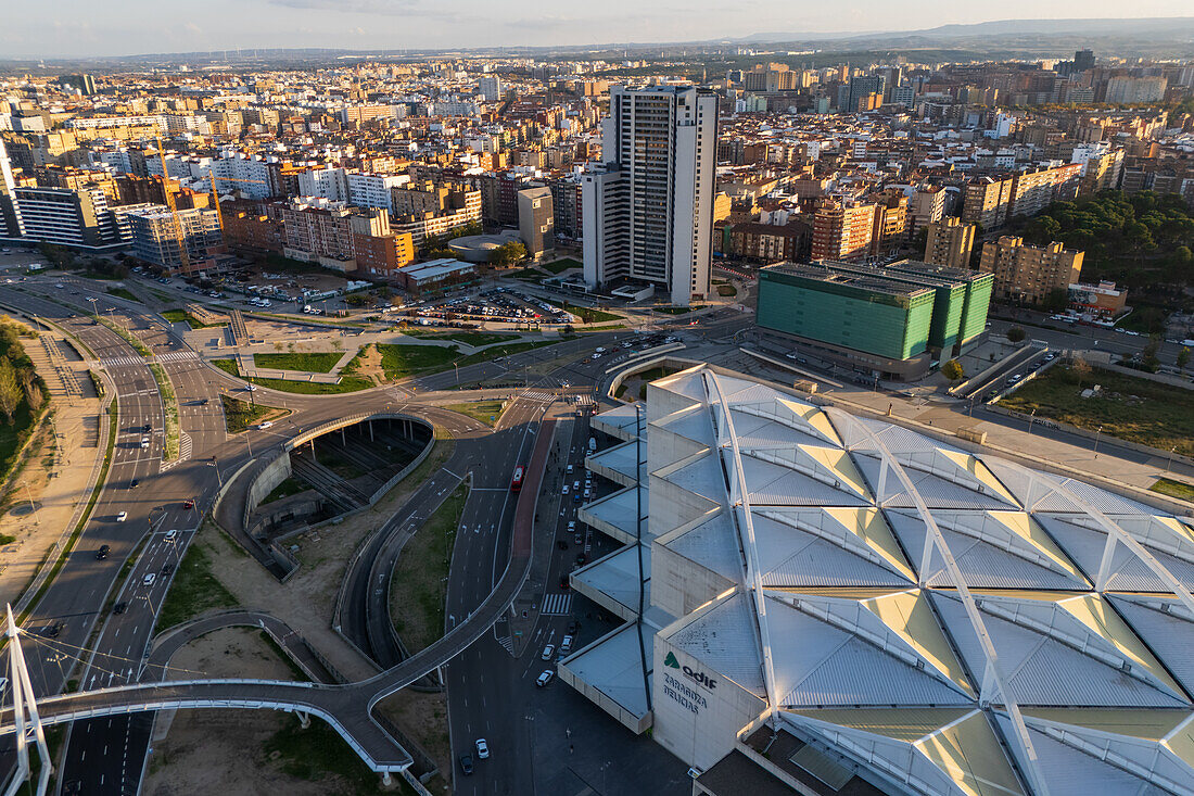 Aerial view of Zaragoza–Delicias railway and central bus station