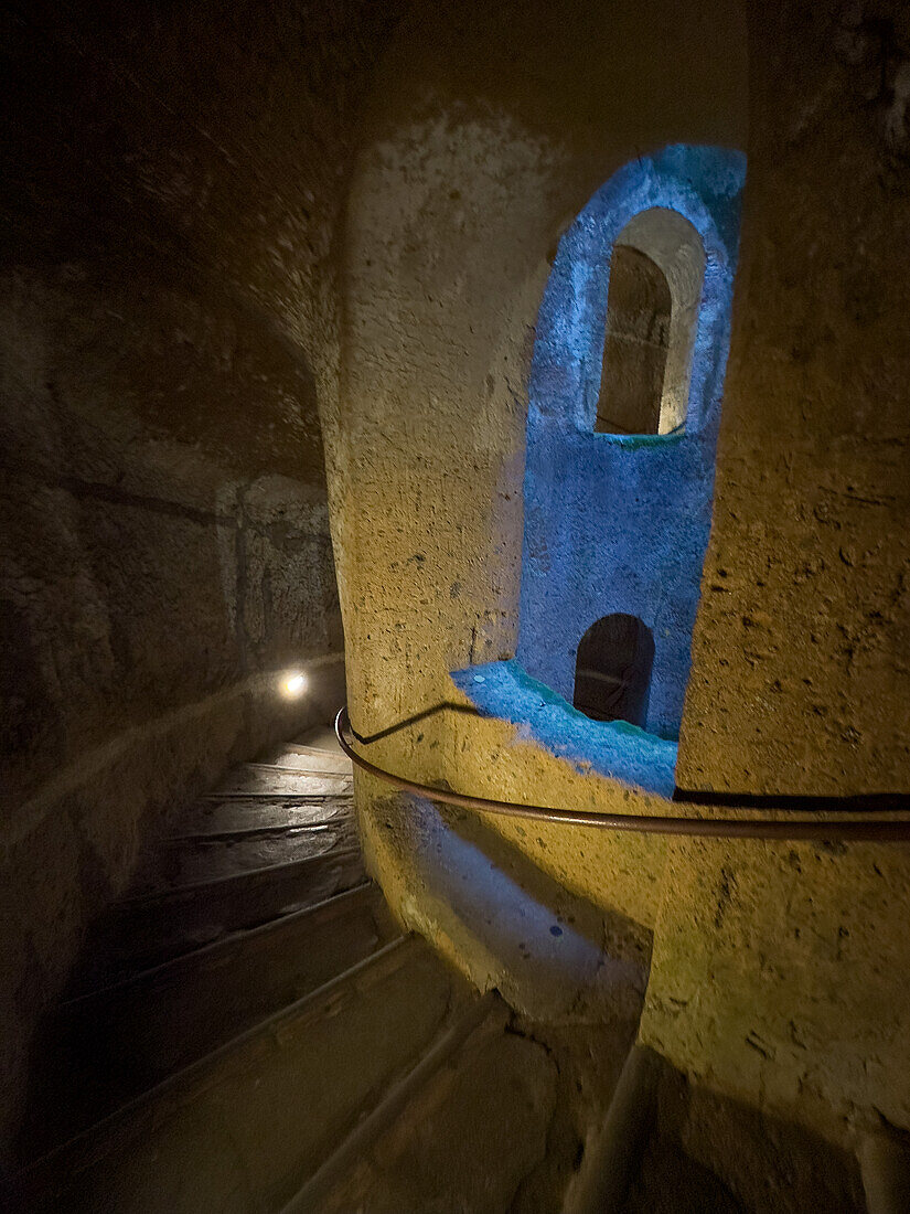 Inside the circular stairwell of St. Patrick's Well, built in 1527, in the hilltop town of Orvieto, Italy.