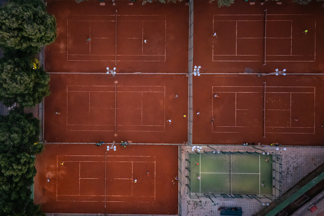 Aerial view of various courts in tennis and paddle club