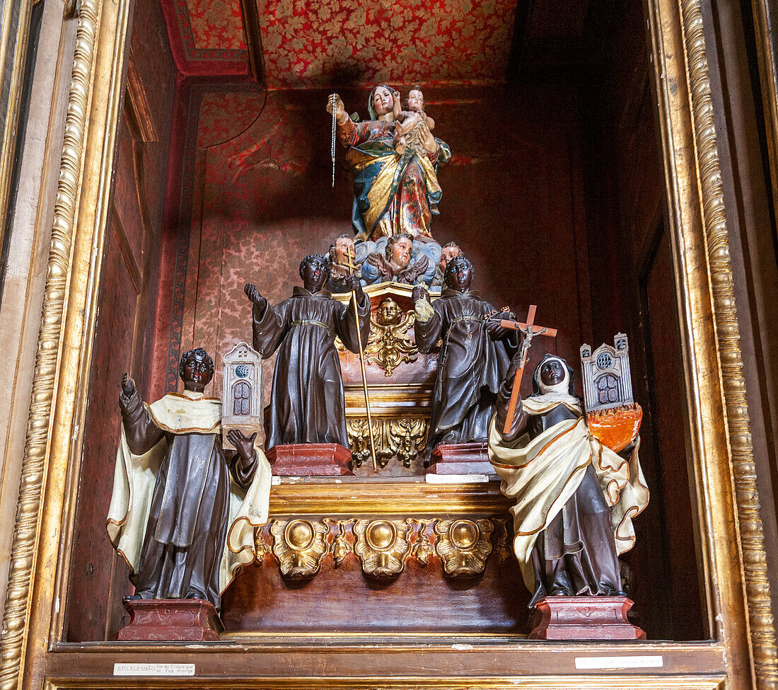 Lisbon, Portugal, March 1 2007, The Virgin Mary is honored alongside African saints in the historic Graca Church, showcasing cultural and religious diversity in Lisbon.