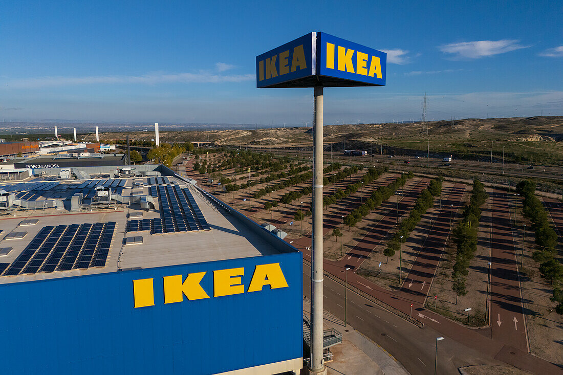 Aerial view of IKEA store in Puerto Venecia shopping center, Zaragoza, Spain