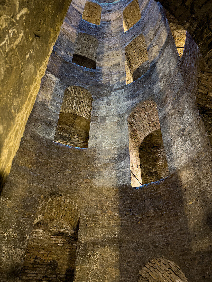 Inside the shaft of the 54 meter deep St. Patrick's Well, built in 1527, in the hilltop town of Orvieto, Italy.