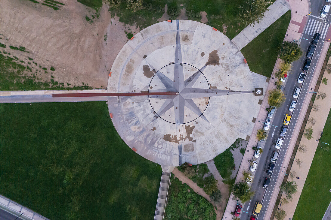 Aerial view of Multicaja-Zaragoza sundial, the largest sundial in the world, Zaragoza, Spain