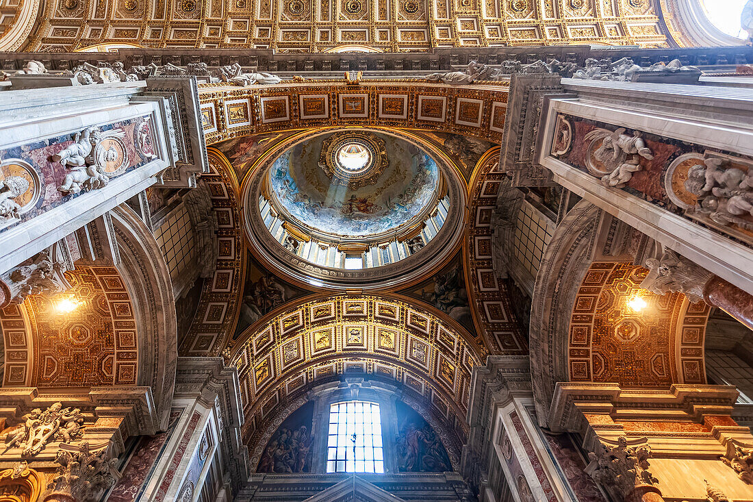 Rome, Italy, July 22 2017, Marvel at the stunning ceiling and detailed architecture of the Chapel of Saint Sebastian located within St. Peter's Basilica in Rome.