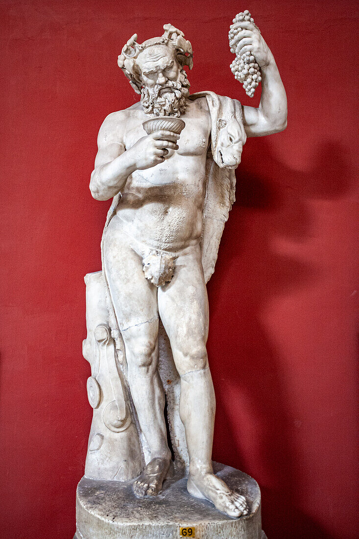 Rome, Italy, July 22 2017, This marble statue of Silenus, a Roman copy from a Hellenistic original, showcases intricate craftsmanship in the Vatican Museums.