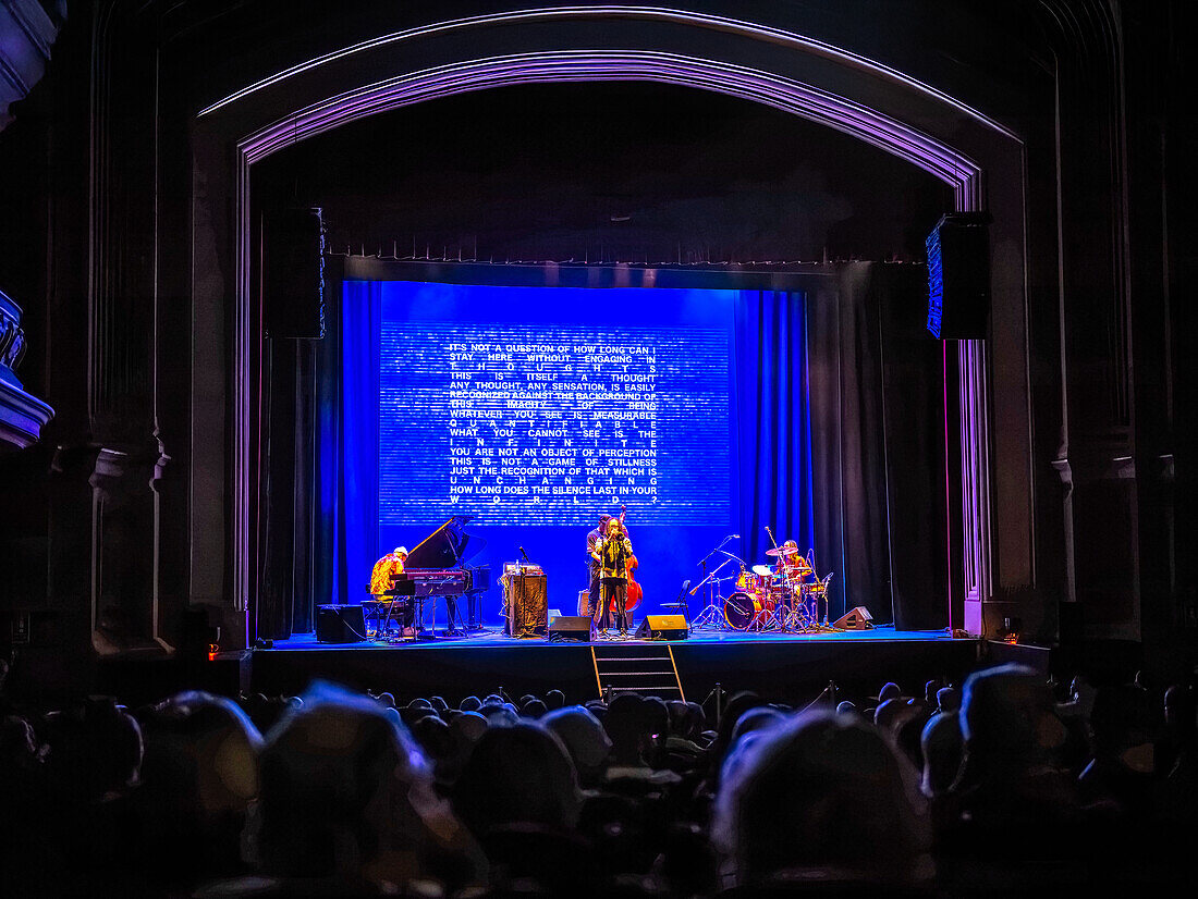 Granada, Spain, Nov 1st 2024, The jazz musician performs live with his band at Isabel la Catolica Theater during the Granada Jazz Festival captivating the audience with soulful music and vibrant stage presence.