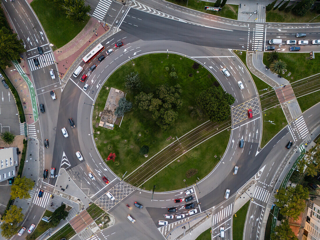 Aerial view of a roundabout in Zaragoza, Spain